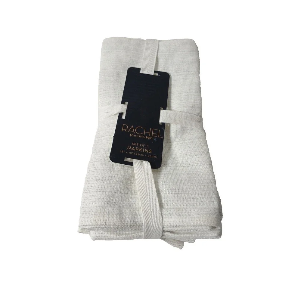 8 Rachel Roy Napkins White Silver 18x18 Cloth Set Of 8 Cloth NWT